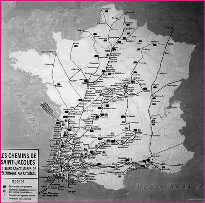 Première carte figurant des tracés de chemins en France due à Francis Salet (1937)