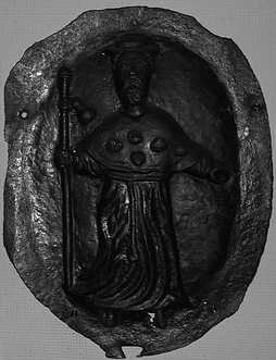 médaille en fer frappée d'un saint Jacques pèlerin , XVIe ou XVIIe , provenance Toulouse, musée de Rouen, cliché PL