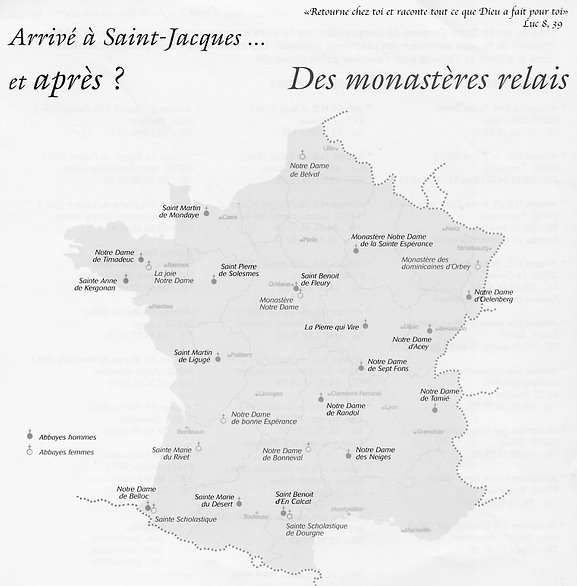 carte des monastères relais pour les pèlerins de Saint-Jacques